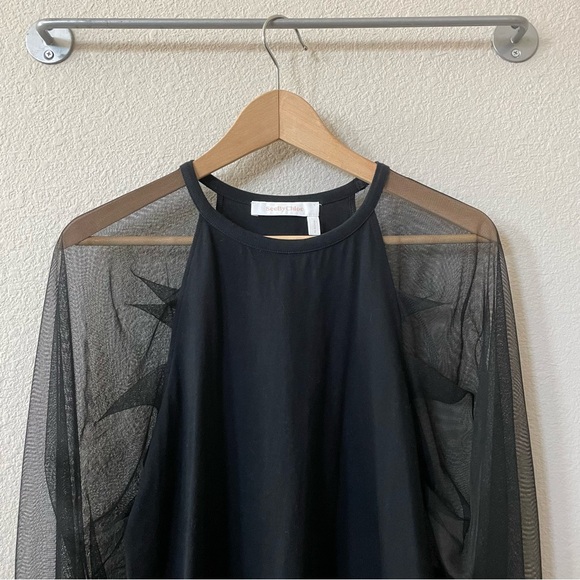 SEE BY CHLOE Crewneck Mesh Puff Sleeve Black Top Sz:S - Picture 4 of 8